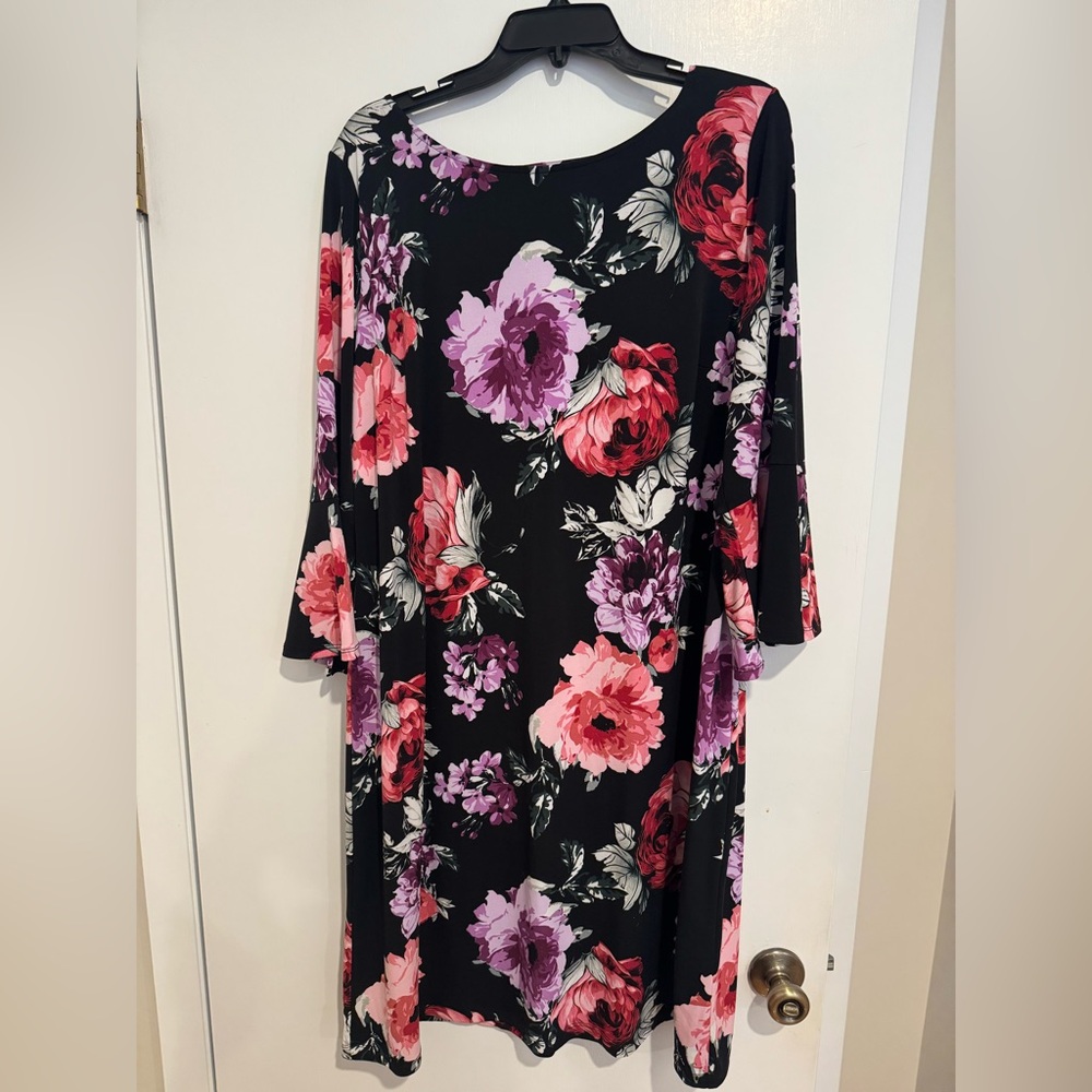 Roz & Ali Black Dress with Pink and Purple Floral Design